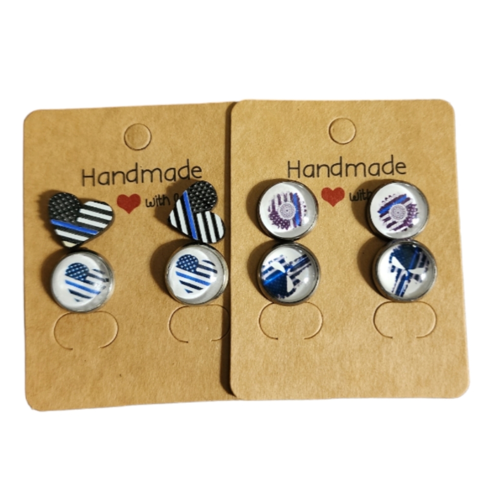 Blue Line/Police Mix Bulk/Pack Stud Earrings (4 Pairs)